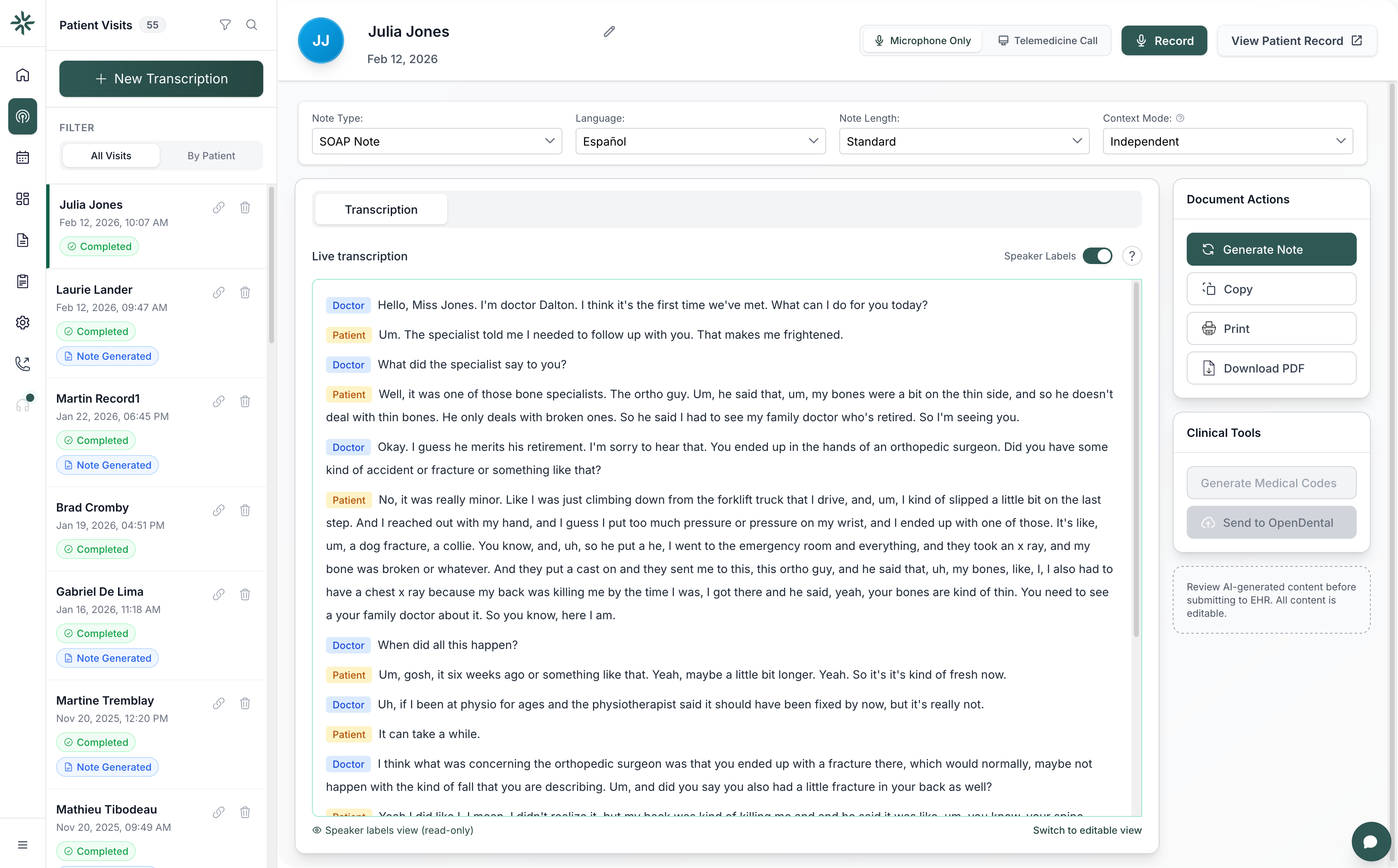 Ambient listening capturing a clinical encounter