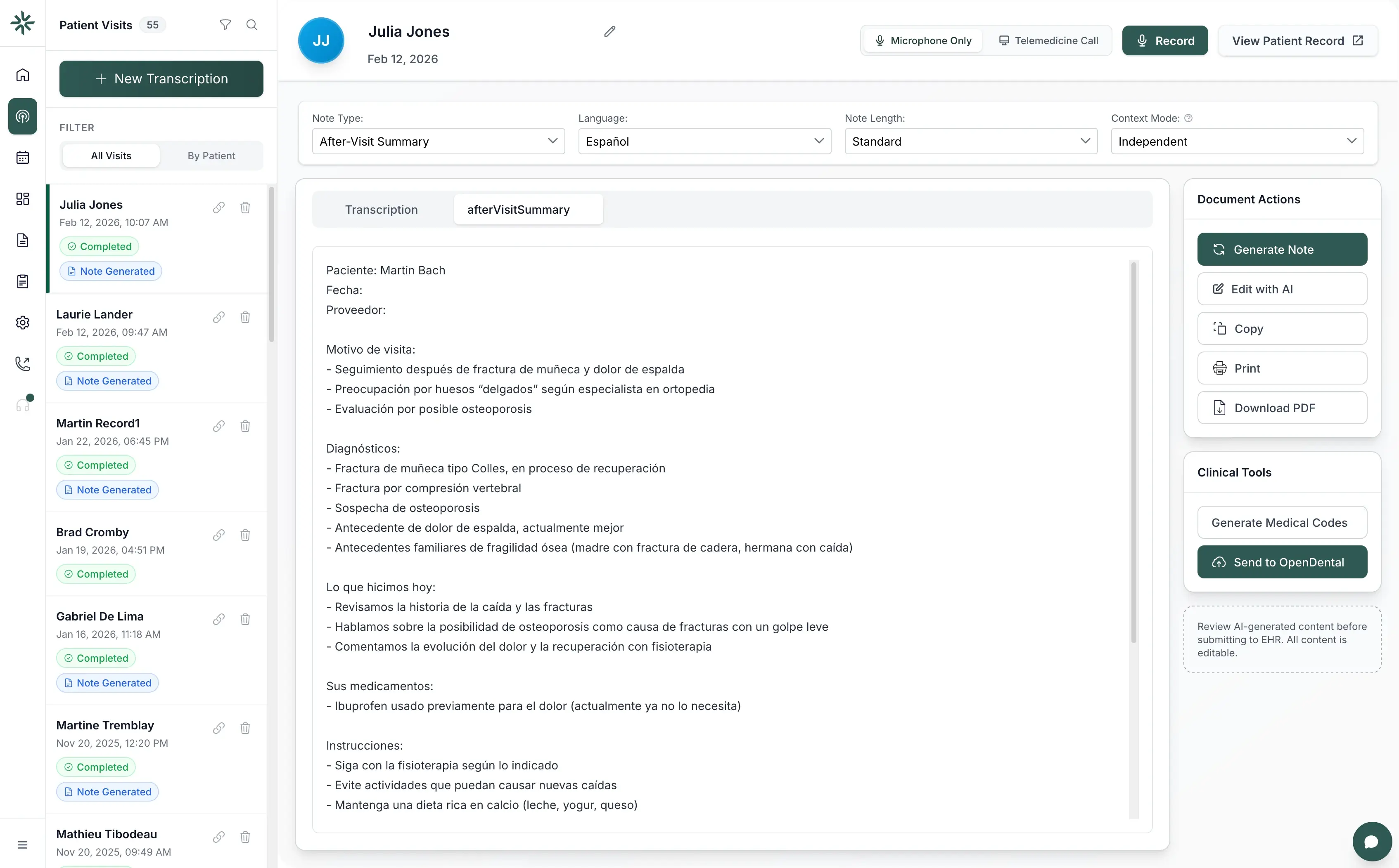 Multilingual note generation across languages
