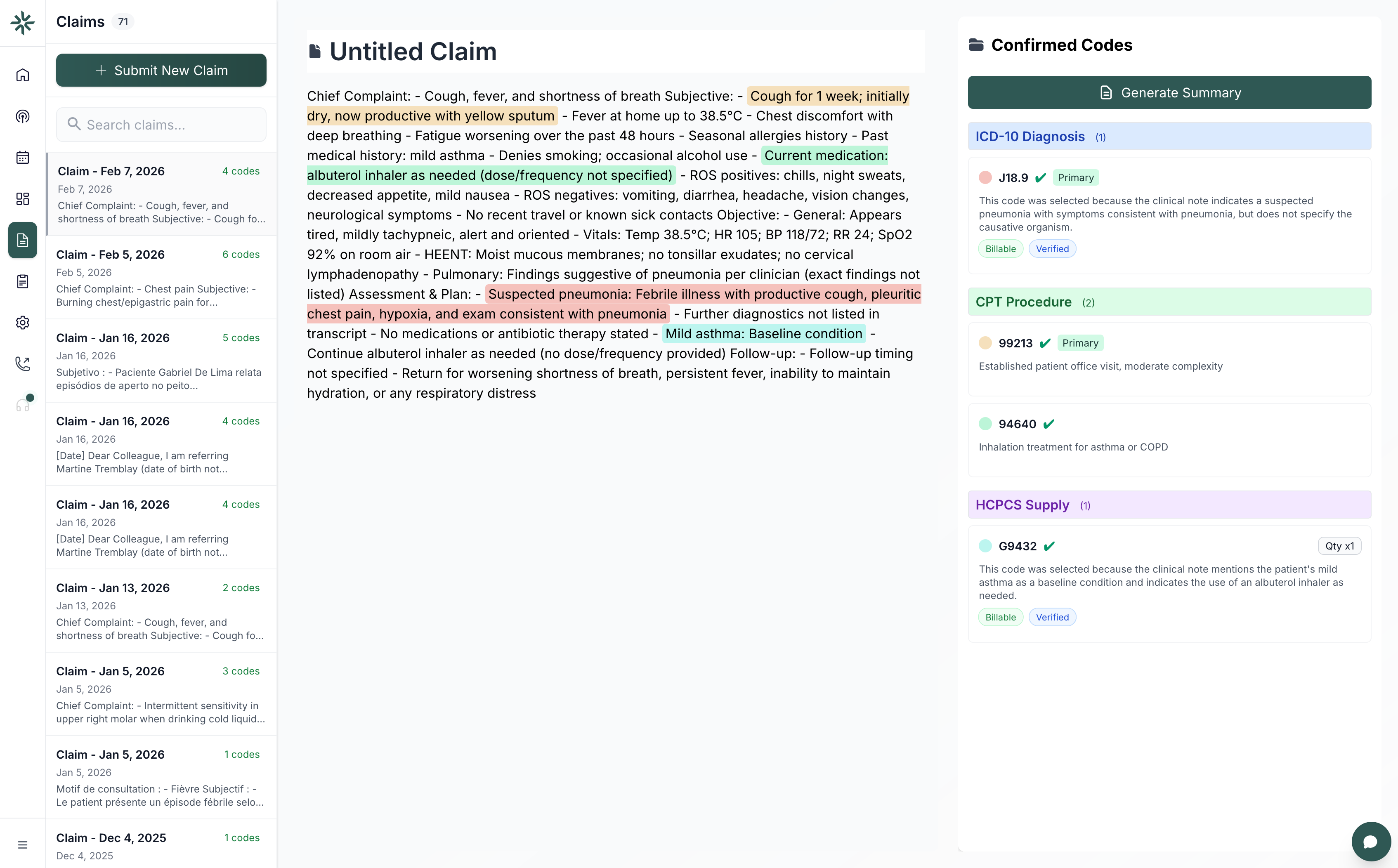 Coding support workflow screenshot
